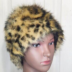 Janie Bryant Mod Faux Fur Leopard Print Pill Box Hat Mad Men Retro Winter Animal